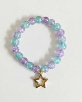 Purple and Blue Crackle Bead Stretch Bracelet with Star Charm ( with box )