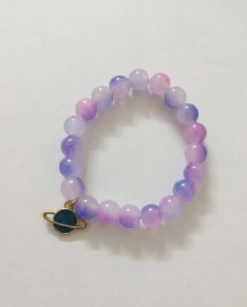Purple and Pink Beaded Stretch Bracelet with Planet Charm ( with box )