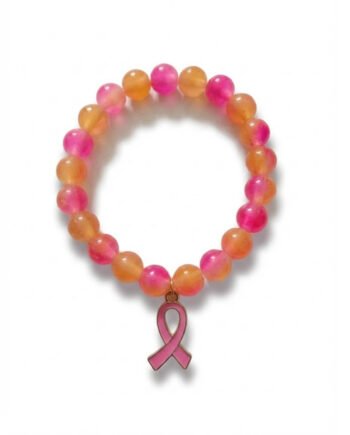 Pink and Orange Beaded Stretch Bracelet with Ribbon Charm ( with box )