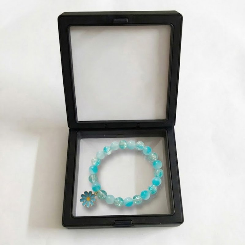 Blue Crackle Bead Stretch Bracelet with Flower Charm ( with box )