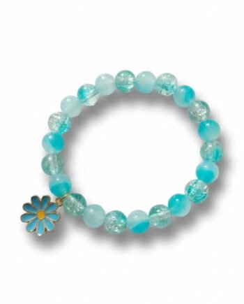 Blue Crackle Bead Stretch Bracelet with Flower Charm ( with box )