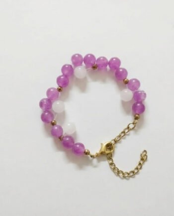 Purple and White Beaded Bracelet with Adjustable  chain ( with box )