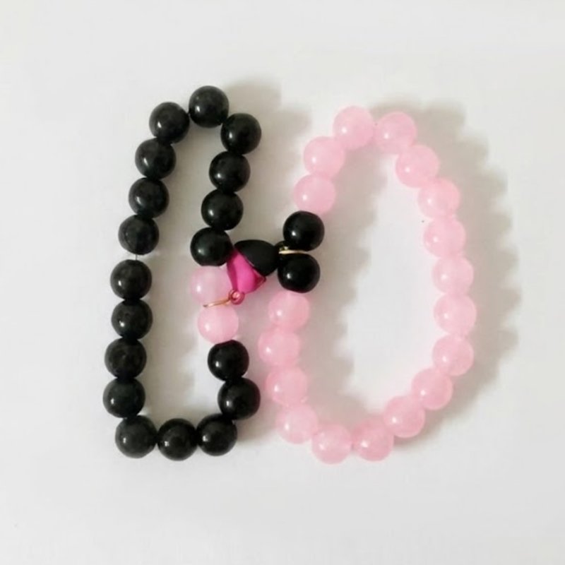 Black and Pink Beaded Couple Bracelets ( with box )