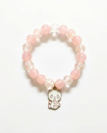Pink Crackle Bead Stretch Bracelet with Bear Charm ( with box )