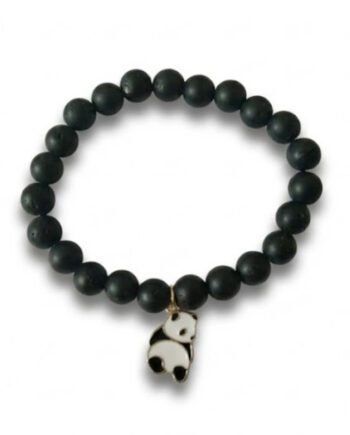 Black Matte Bead Stretch Bracelet with Panda Charm