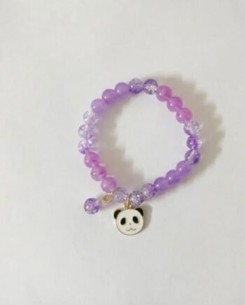 Purple Crackle Bead Stretch Bracelet with Panda Charm ( with box )