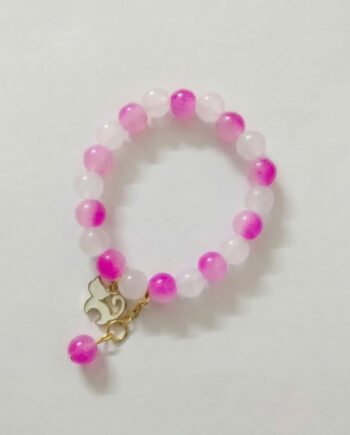 Pink & White Beaded Stretch Bracelet with Cat Charm ( with box )