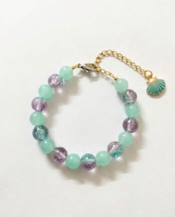 Mint & Purple Beaded Bracelet with Seashell Charm ( with box )