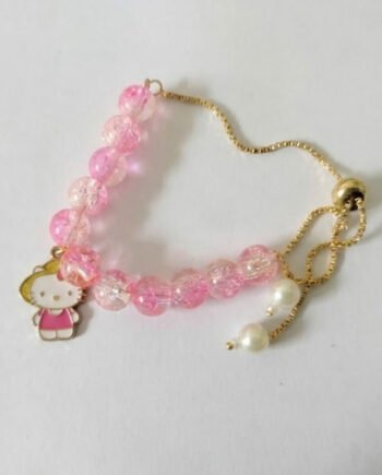 Pink Crackle Bead Adjustable Bracelet with Girl Charm ( with box )