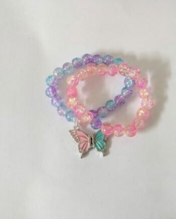 Pastel Crackle Bead Stretch Bracelet Set with Butterfly Charm ( with box )