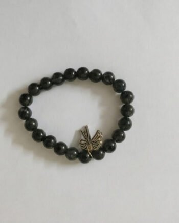 Black Beaded Stretch Bracelet with Butterfly Charm