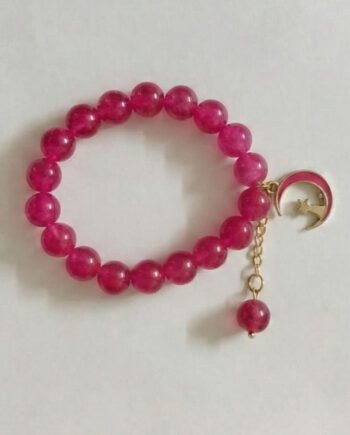 Pink Beaded Stretch Bracelet with Moon Charm ( with box )