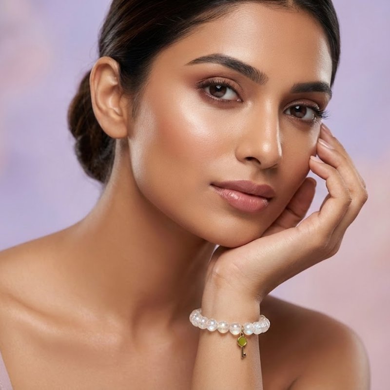 Clear Crackle Bead Stretch Bracelet with Yellow Charm ( with box )