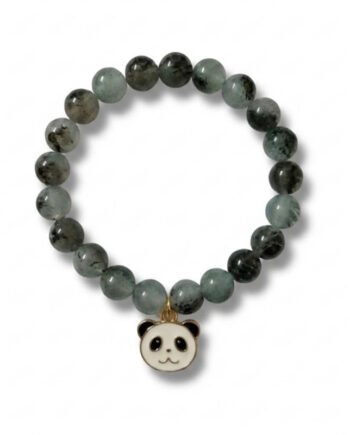 Grey Black Beaded Stretch Bracelet with Panda Charm ( with box)