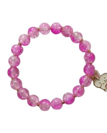 Pink Crackle Bead Stretch Bracelet with Bunny Charm ( with box )